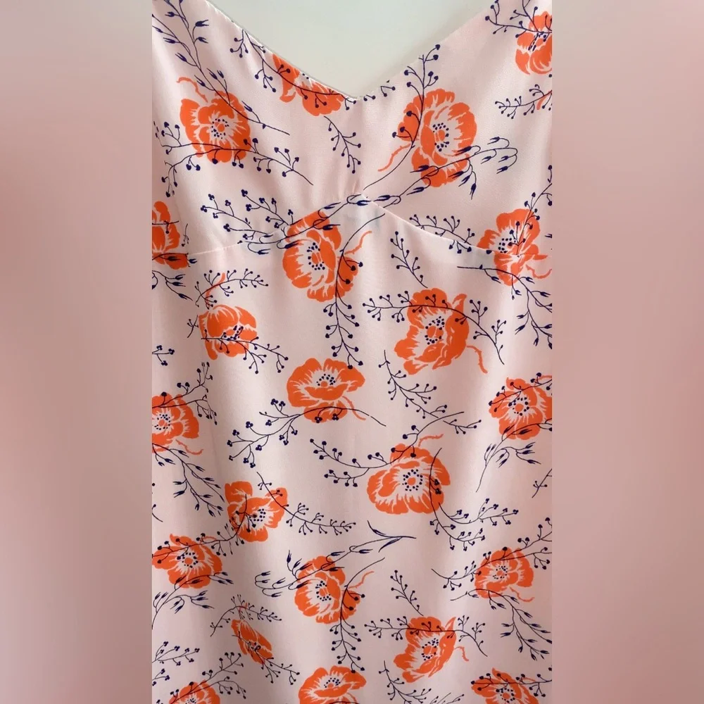 Likely Veosa Floral Midi Dress Rose Size 0 Pink Spaghetti Strap V-Neck - Picture 8 of 13